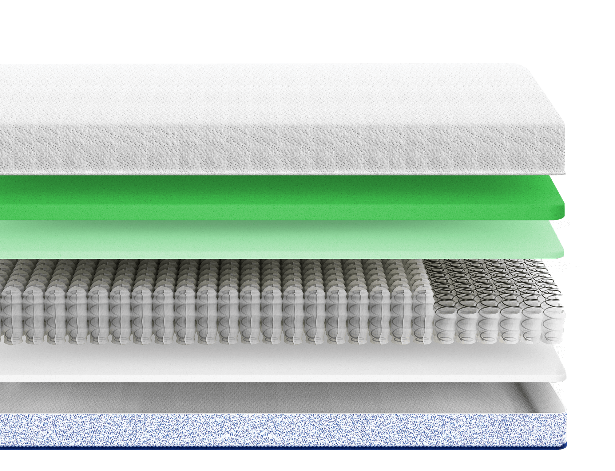 10-inch hybrid spring mattress cutaway providing durable base support, cooling technology, and responsive comfort layer, ideal for hybrid mattress buyers.