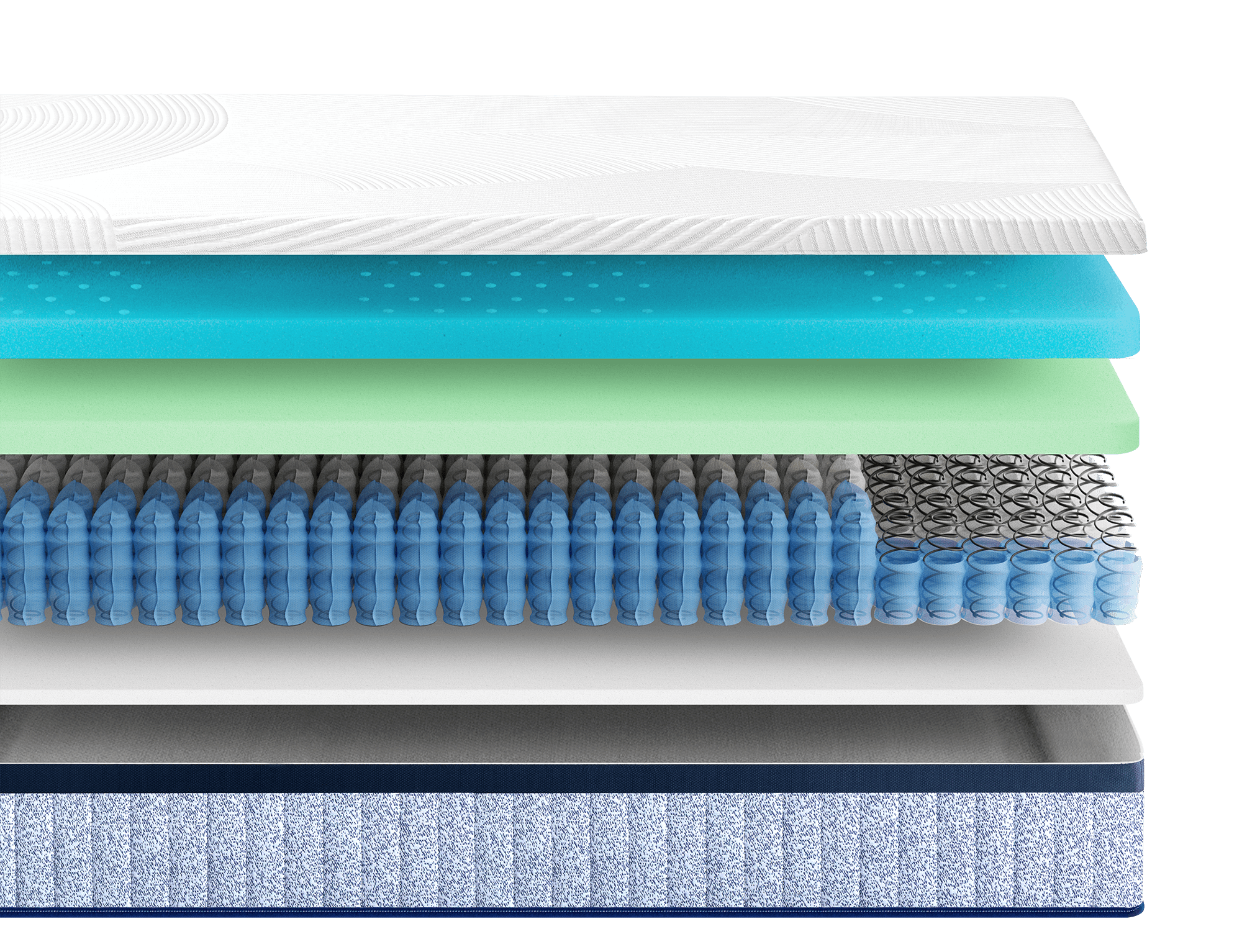 12-inch hybrid spring mattress cutaway with better support, cooling gel layer, and reinforced edges, ideal for best hybrid mattress seekers.