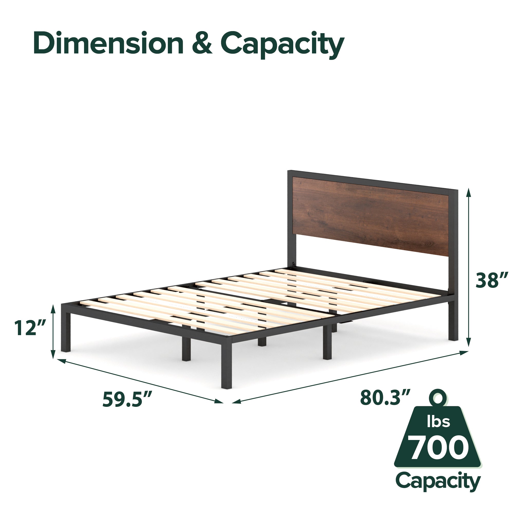 Mory Metal and Wood Platform Bed Frame