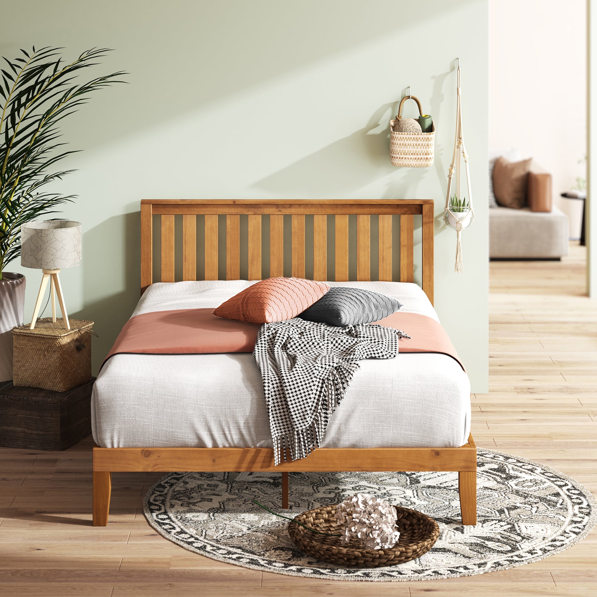ZINUS Alexia Wood Platform Bed Frame with headboard / Solid Foundation with  Wooden Slat Support / No Box Spring Needed / Easy Assembly, Rustic Pine