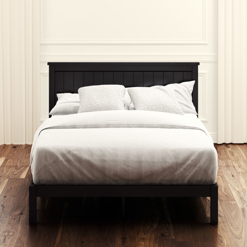 Dark wood shop platform bed king