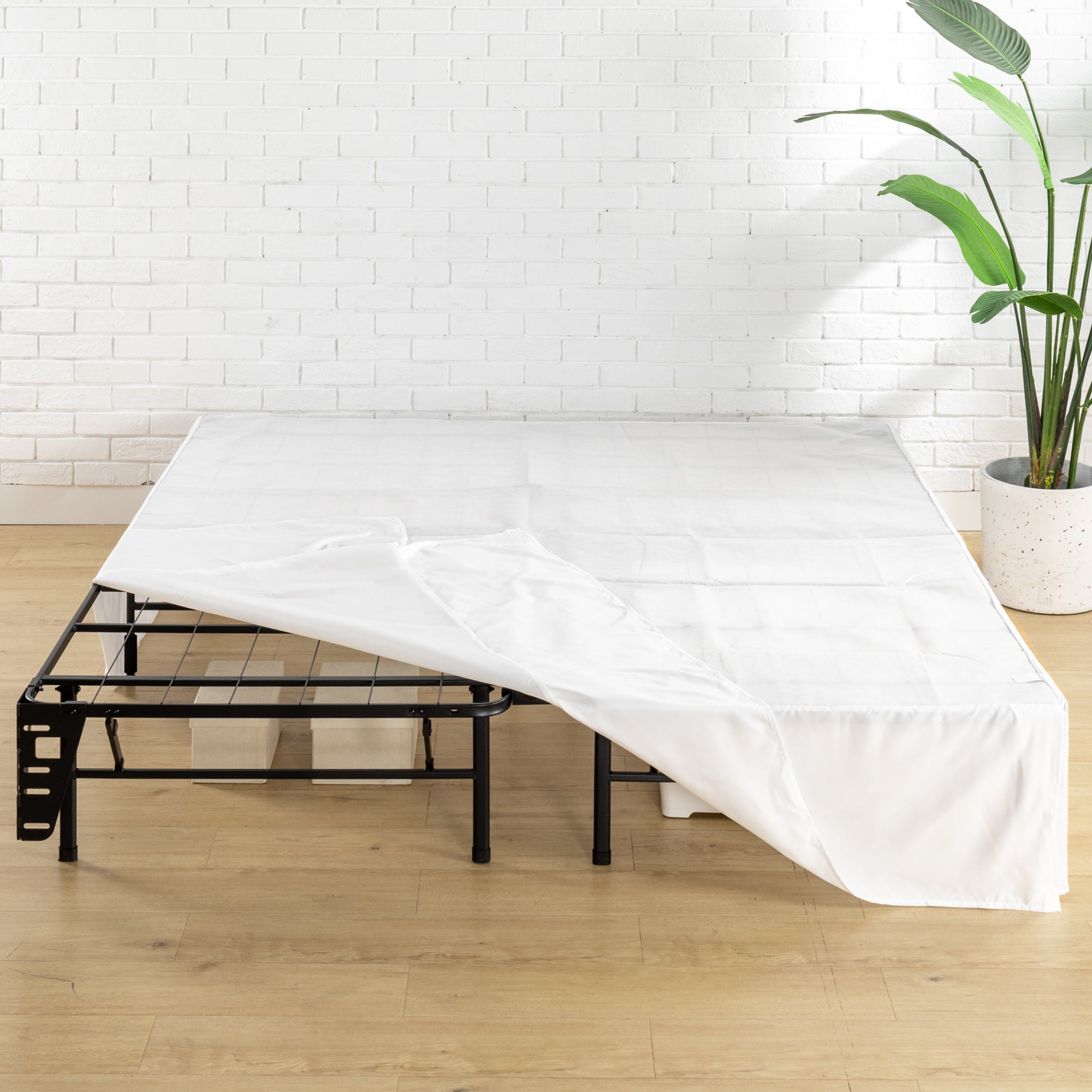 SmartBase Zero Assembly Mattress Foundation with Headboard Brackets and Bed Skirt