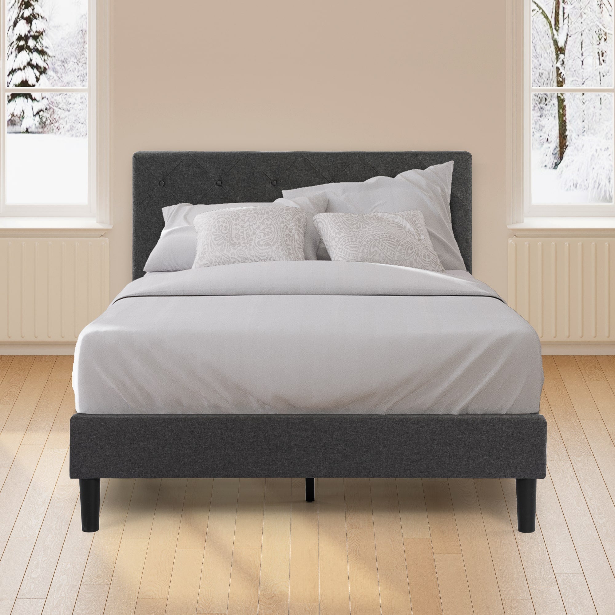 Shalini Upholstered Platform Bed Frame with USB Ports Zinus Full