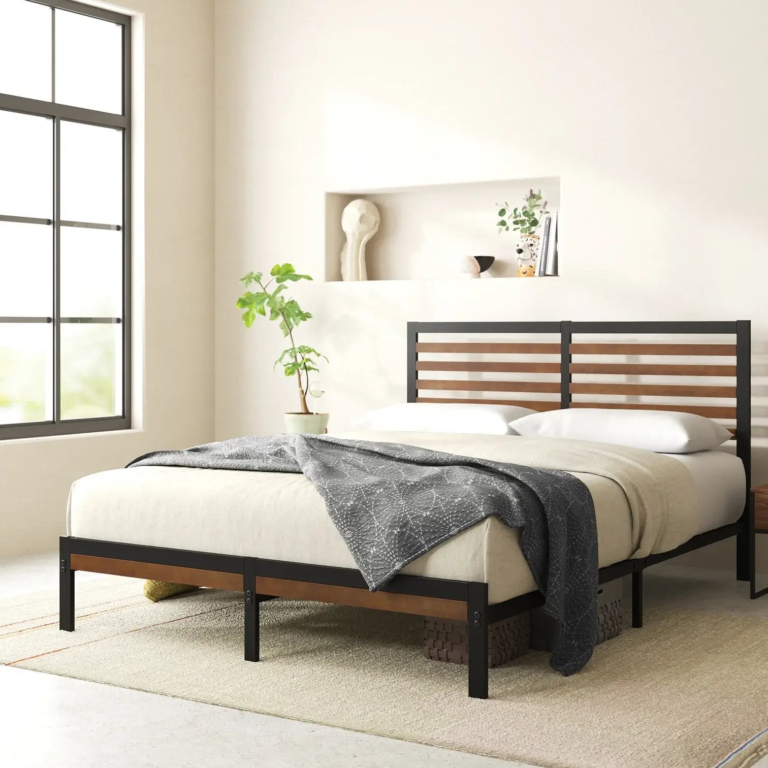 kai bamboo wood and metal bed frame with mattress