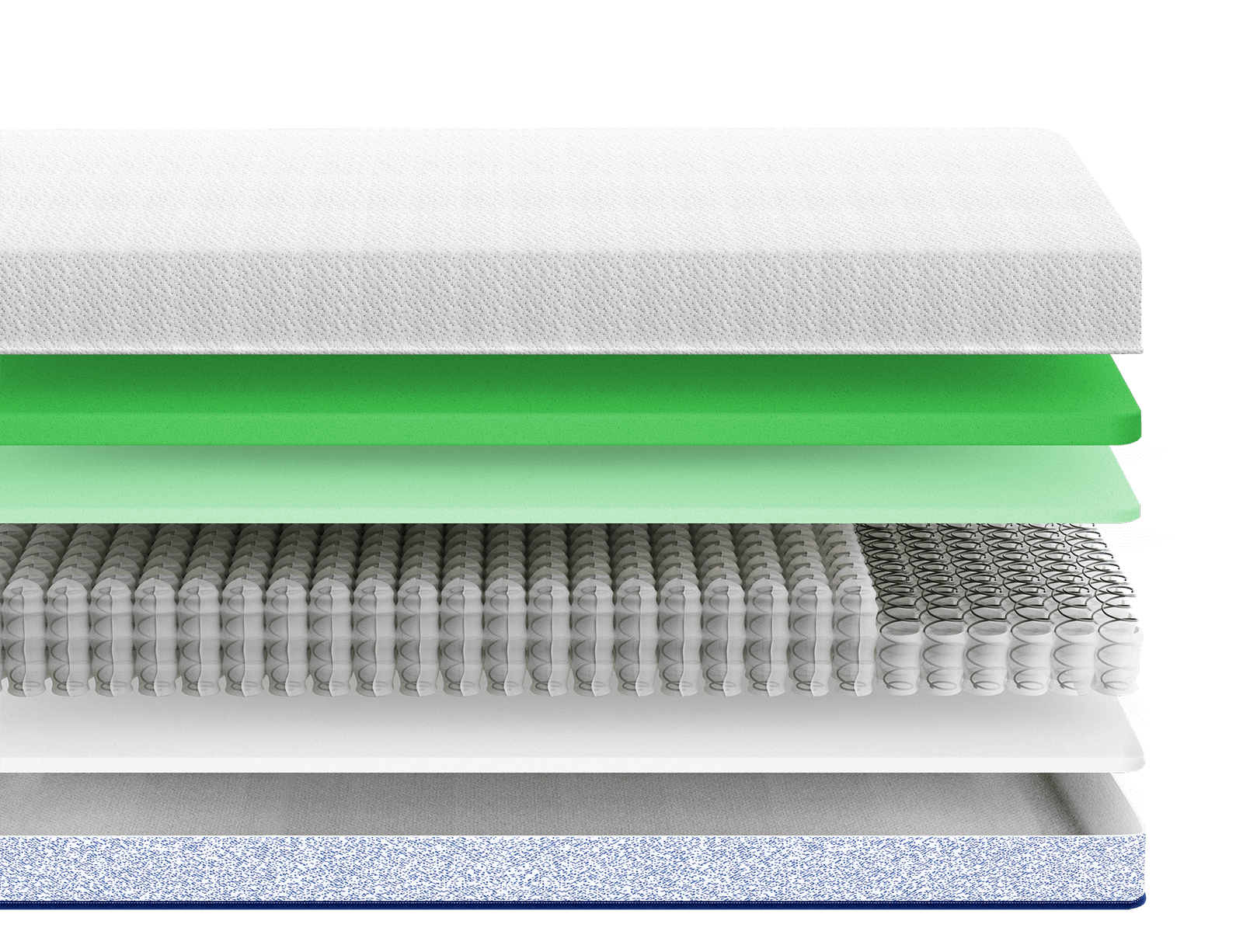 10-inch hybrid spring mattress cutaway providing durable base support, cooling technology, and responsive comfort layer, ideal for hybrid mattress buyers.