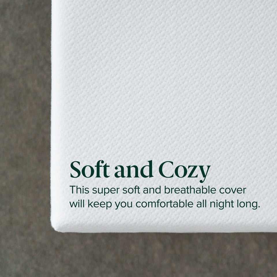 Corner close-up of Zinus Original Green Tea Hybrid Mattress with breathable knit cover. The soft and cozy design enhances airflow, keeping sleepers cool and comfortable throughout the night while offering gentle pressure relief.