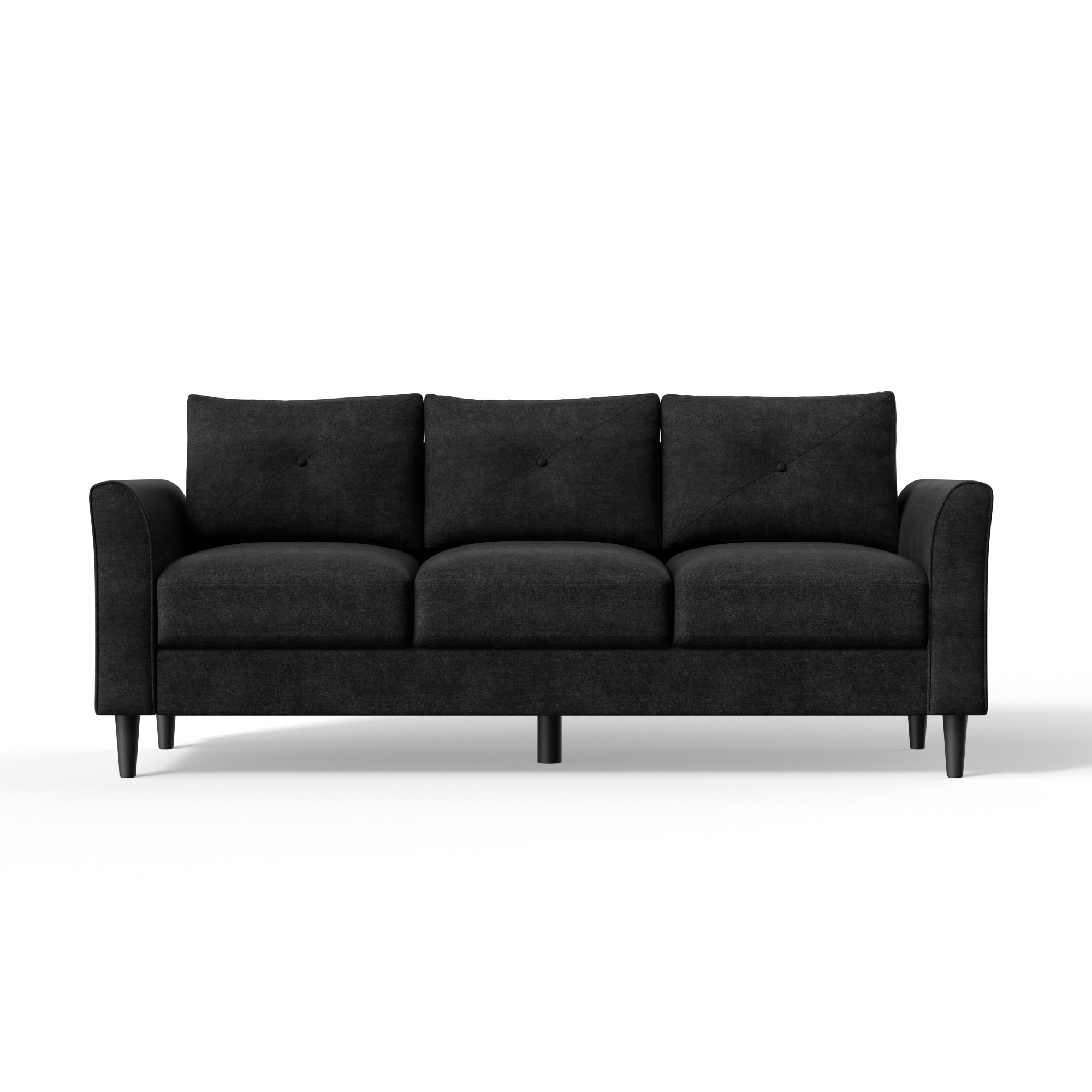black 3 seater sofa with button tufting silo shot