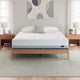 Zinus Original Green Tea Hybrid Mattress, Queen, on light wood platform bed frame in bright bedroom with white and sage pillows, matching nightstands, lamps, books, and a succulent plant.