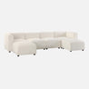 The Luca Double Chaise Sectional Sofa in boucle fabric accompanied by four separate ottomans