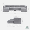 Illustrated dimensions of the Luca Double Chaise Sectional Sofa in grey