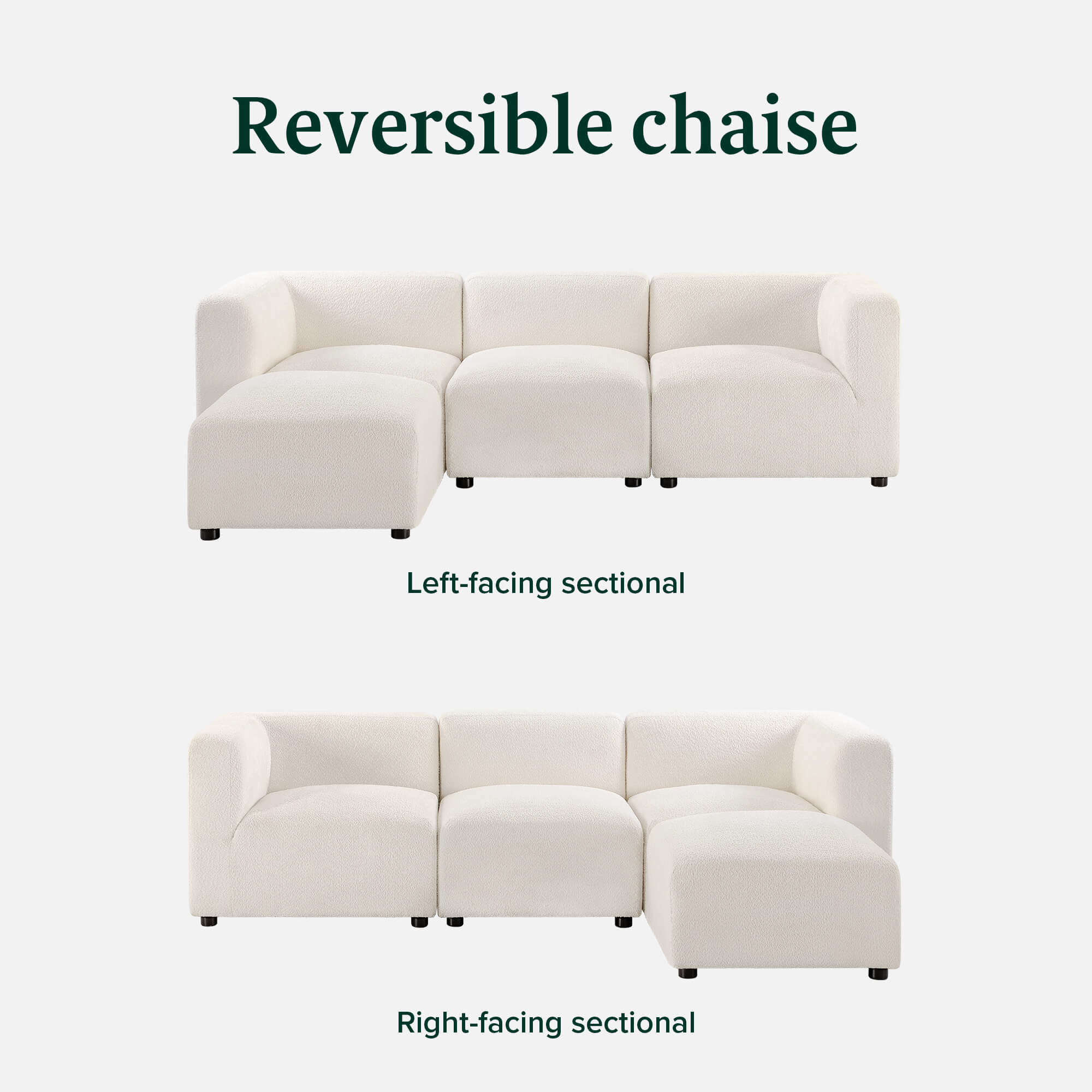 luca reversible sofa in boucle - left or right facing