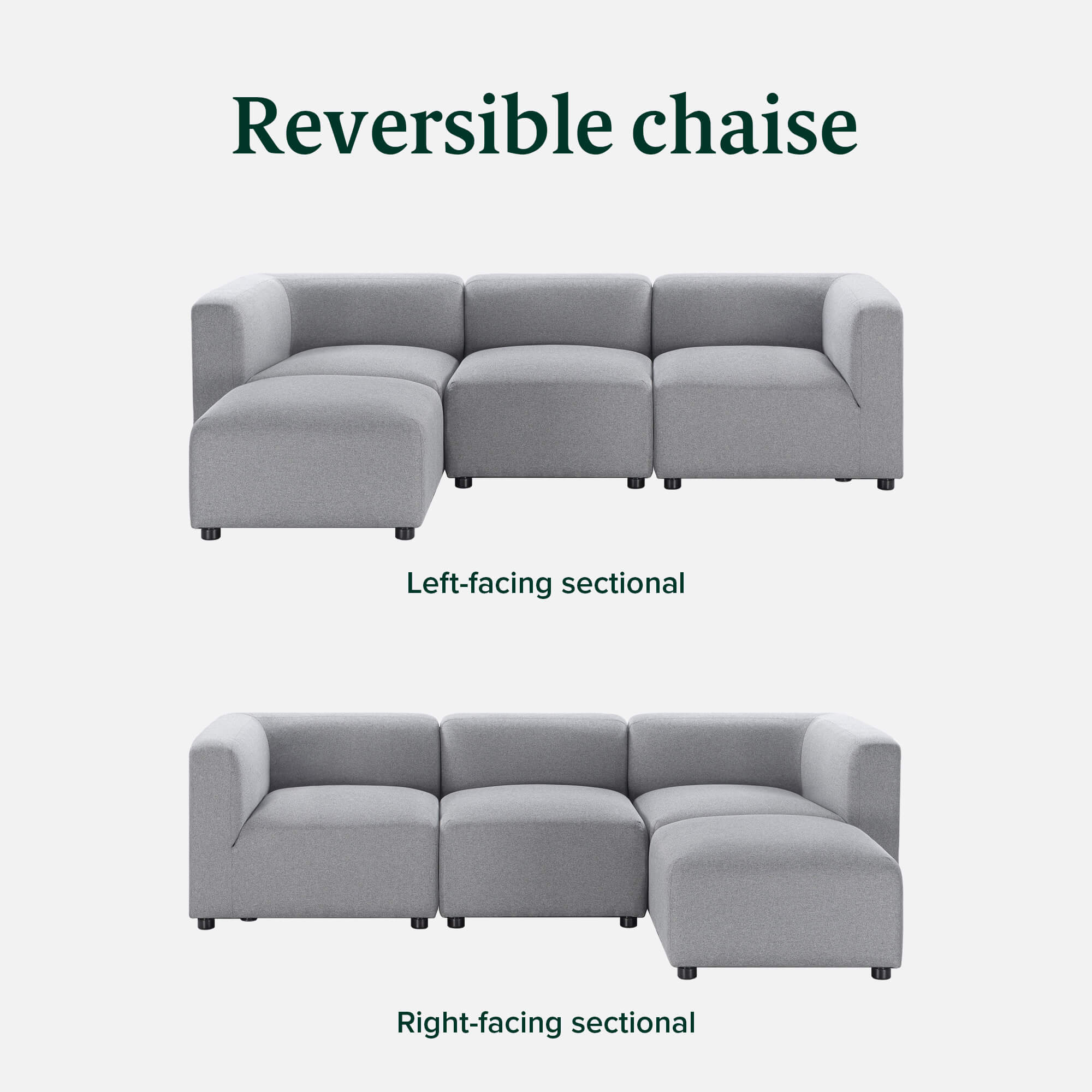 luca reversible sofa in grey - left or right facing