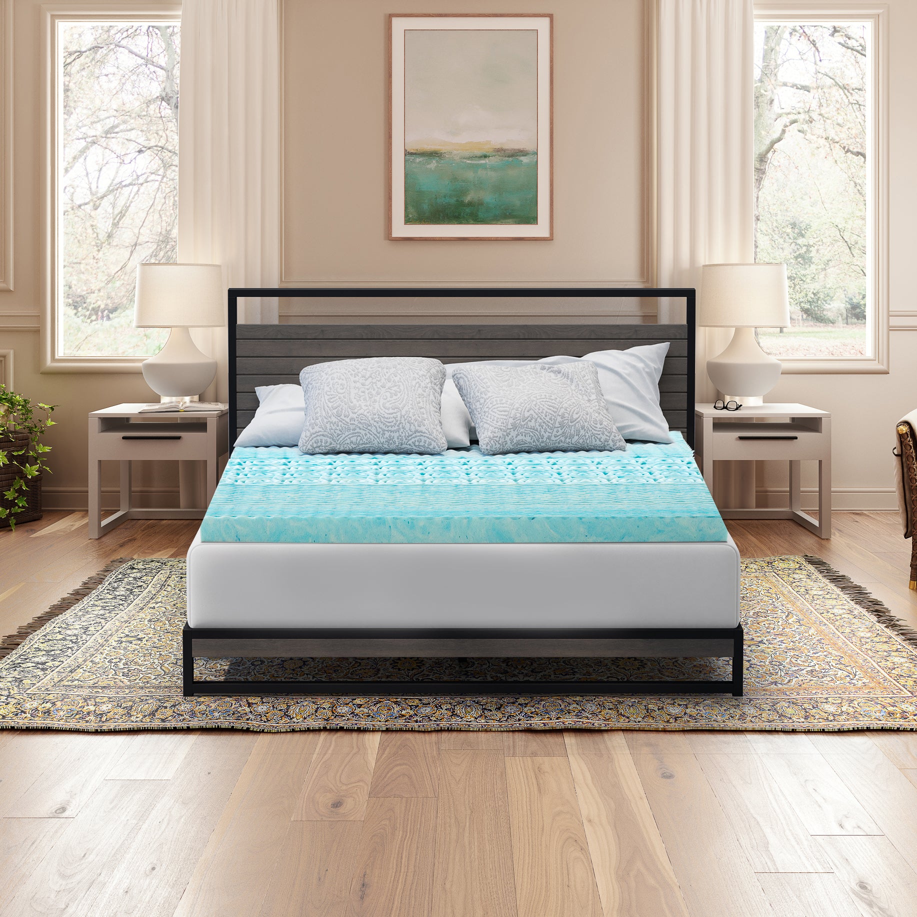 Zinus 3in Green Tea Cooling Gel Memory Foam Zoned Support Mattress Topper King