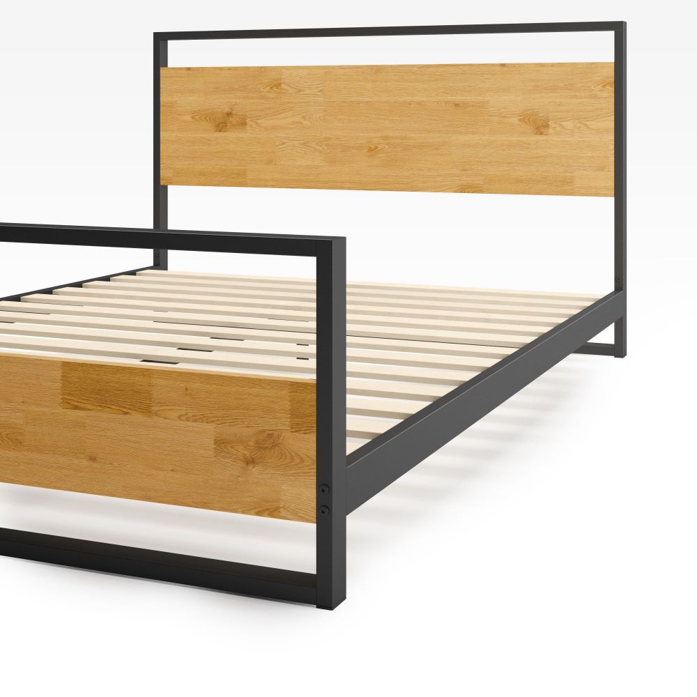 Suzanne Metal and Bamboo Platform Bed Frame with Footboard | Zinus