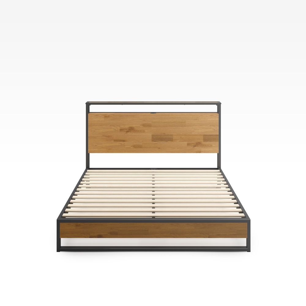 Suzanne Metal and Bamboo Platform Bed Frame with USB Port | Zinus