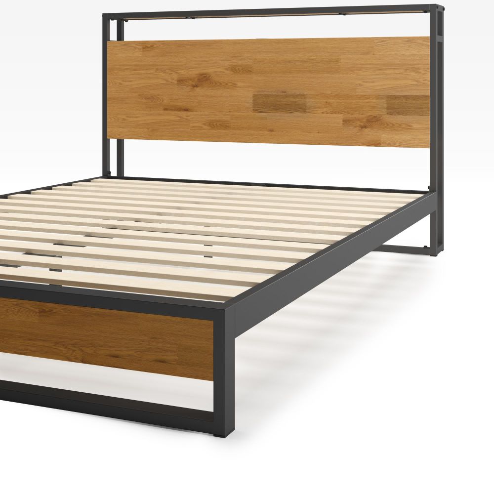 Zinus Suzanne 39 Bamboo and Metal Platform Bed Frame with Shelf and USB Ports Twin Brown