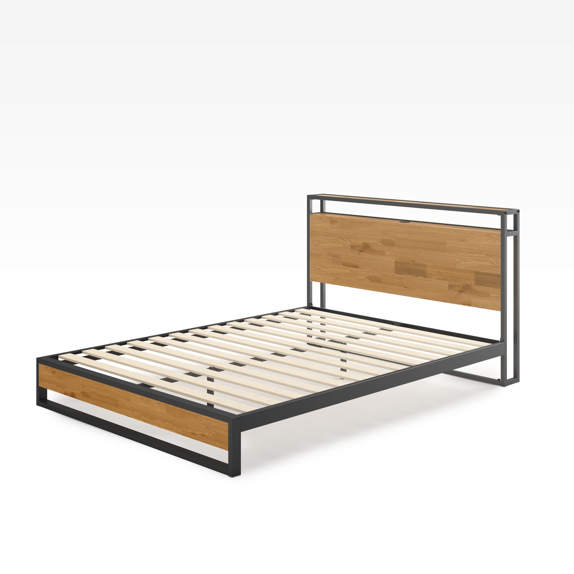 Suzanne Metal and Bamboo Platform Bed Frame with USB Port | Zinus