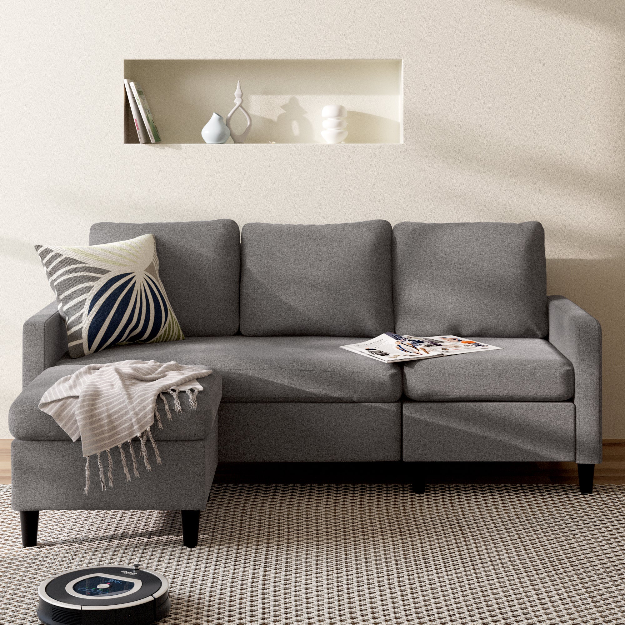 Hudson Convertible Sectional Sofa Gray Zinus