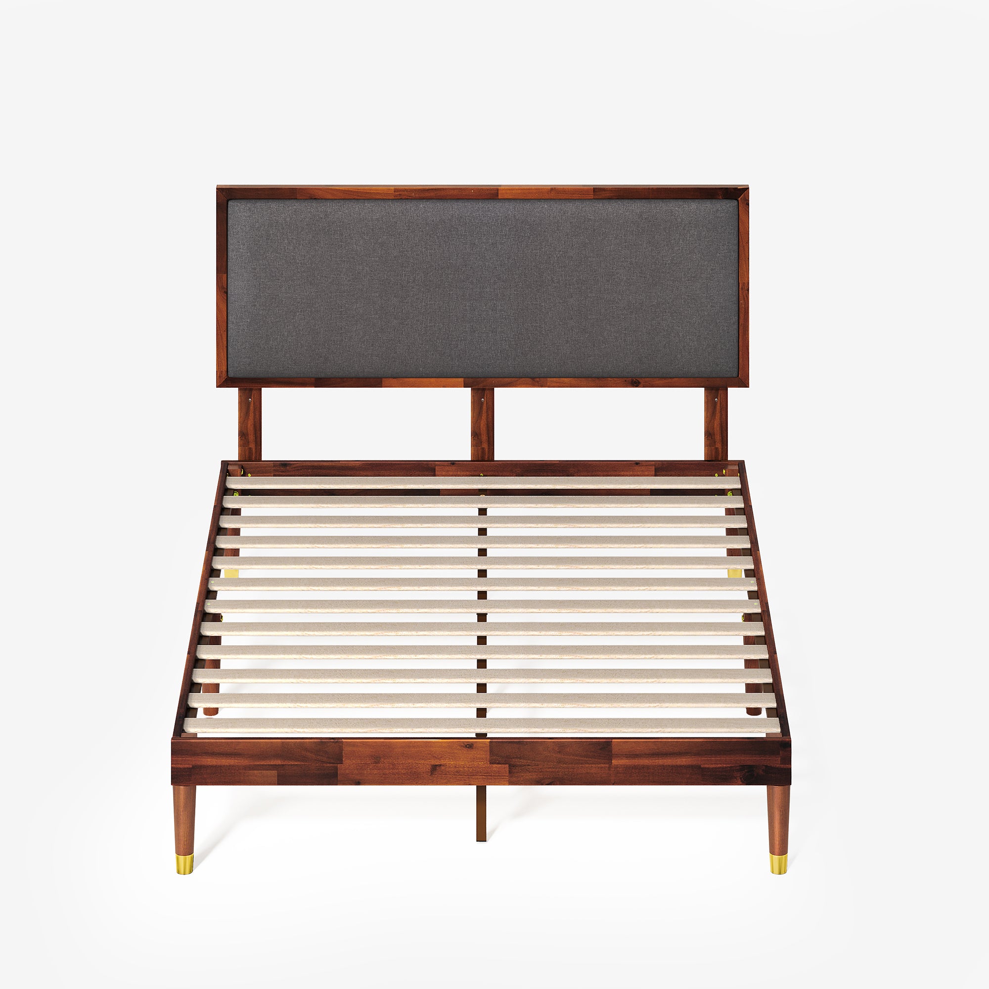 Raymond Wood Platform Bed Frame with Upholstered Headboard