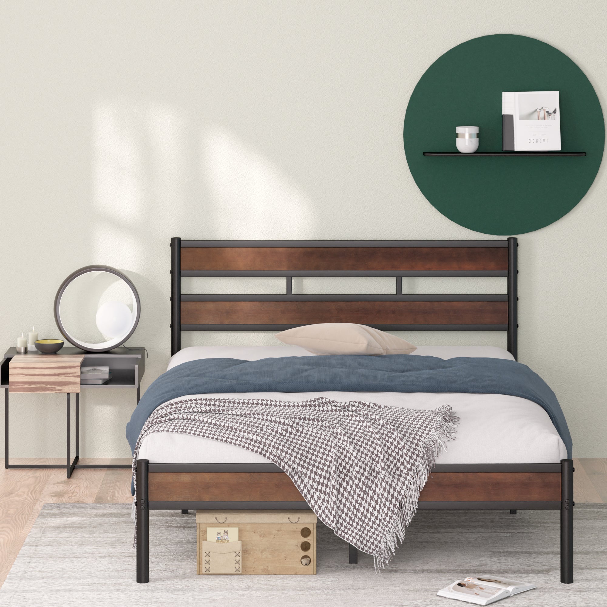 Roman Bamboo and Metal Platform Bed Frame