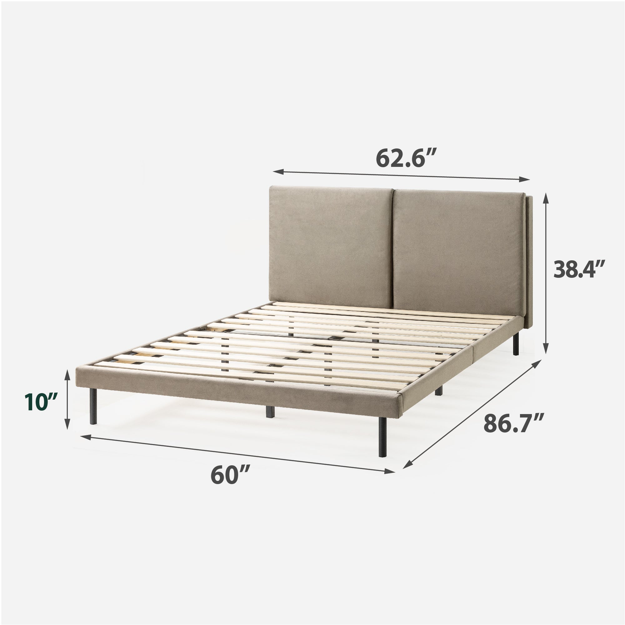 Taylor Velvet Upholstered Platform Bed Frame with Split Headboard