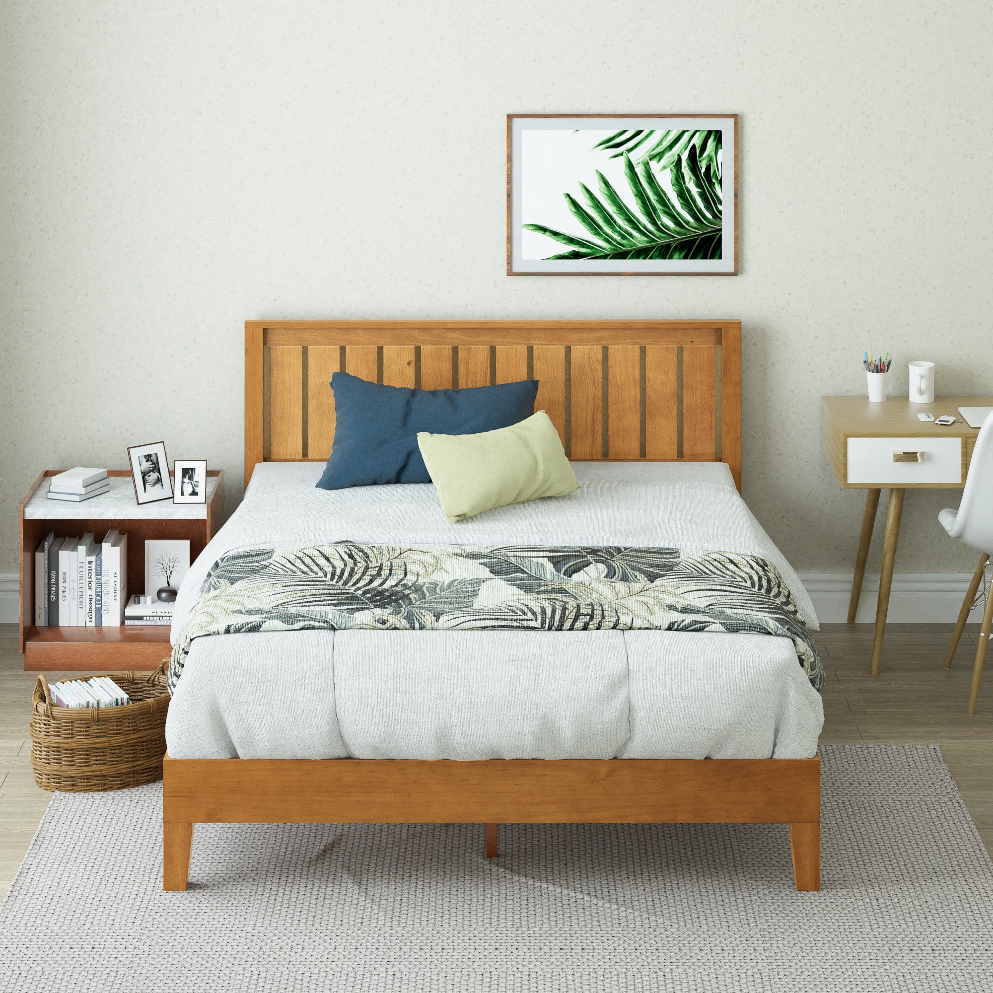 Alexis Deluxe Wood Platform Bed Frame with Headboard