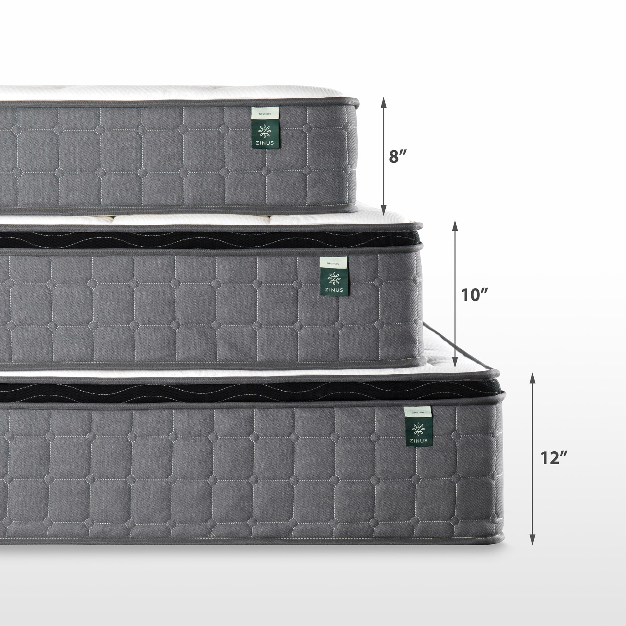 Cool Touch Comfort Gel Memory Foam Hybrid Mattress profile heights