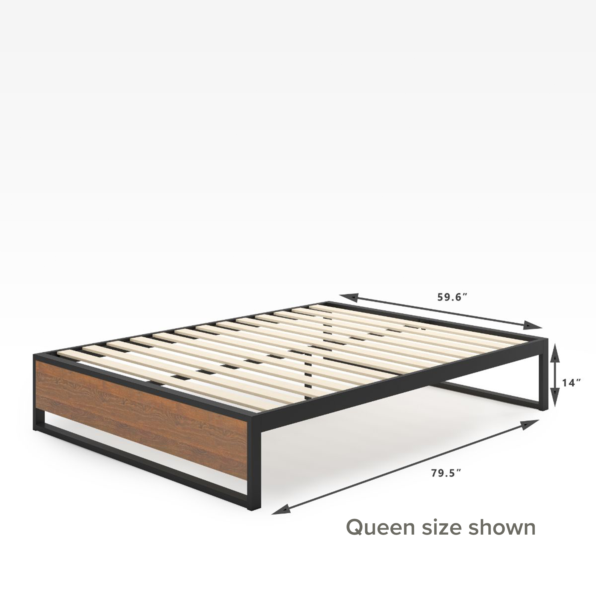 2019 GOOD DESIGN™ Award Winner - Suzanne Metal and Wood Platforma Bed Frame 14inch Queen Size Dimensions 