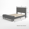 Wanda upholstered Platform Bed with storage queen size dimensions shown