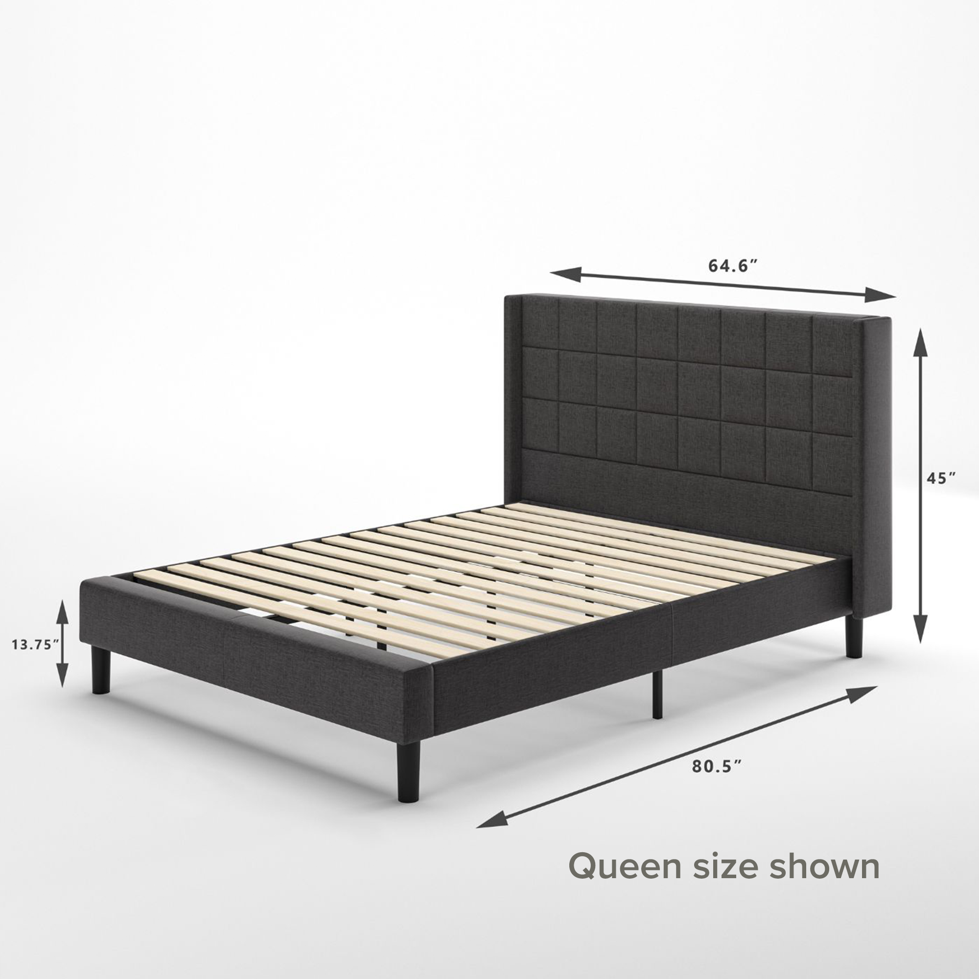Dori Upholstered Platform Bed Frame Queen size dimensions